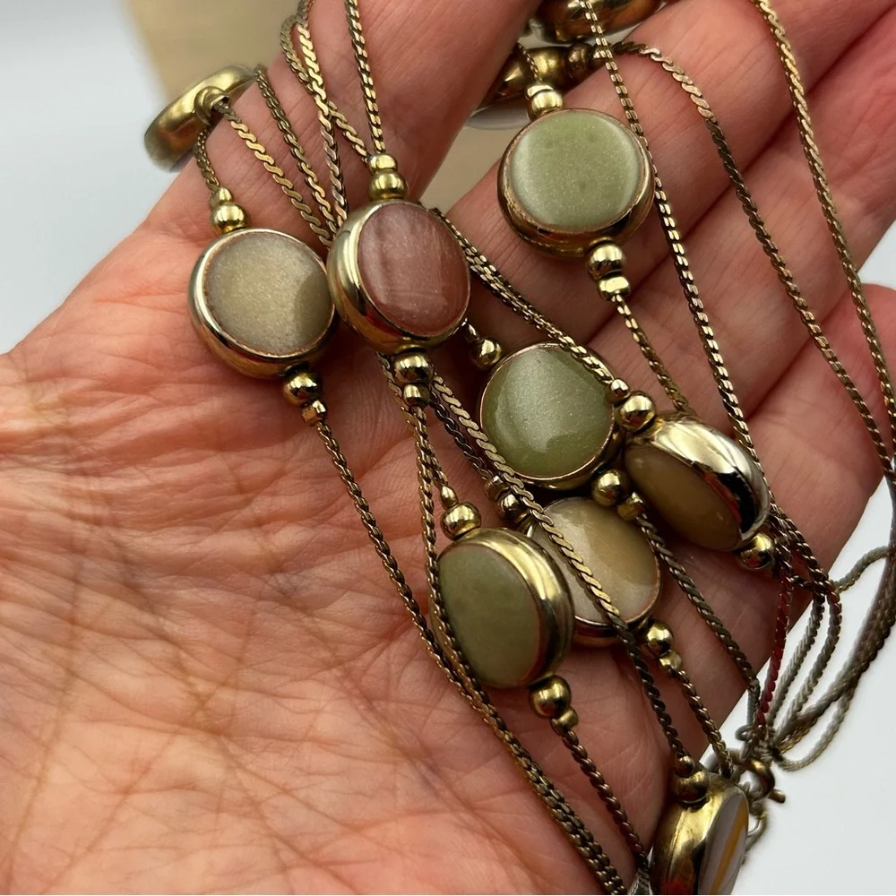 Vintage Multi-Strand Goldtone Necklace Earth Tone Pearlized Colored Beads Boho